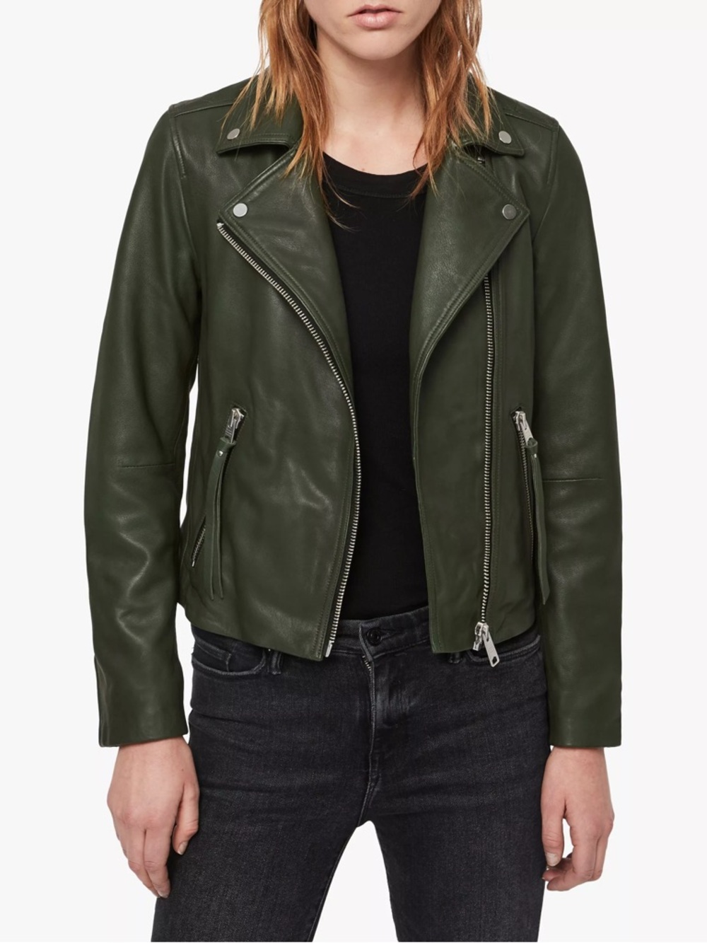 ALLSAINTS 💚 Dalby Slim Fit Soft Leather Moto Biker Jacket - Rosin Green
